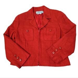 Carlisle‎ Red Zippered Cropped Silk Blazer Size 8